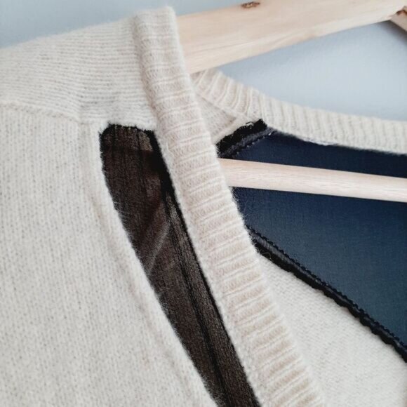 AMERICAN RETRO 100% Wool Button Down Cardigan w/ Black Mesh Sz M Flawed - Picture 6 of 14